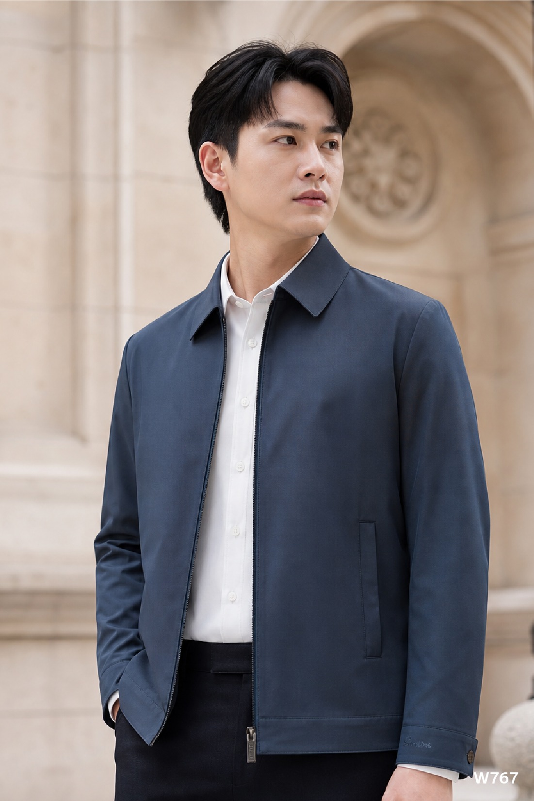 Áo jacket nam cao cấp Santino màu xanh ghi | W767